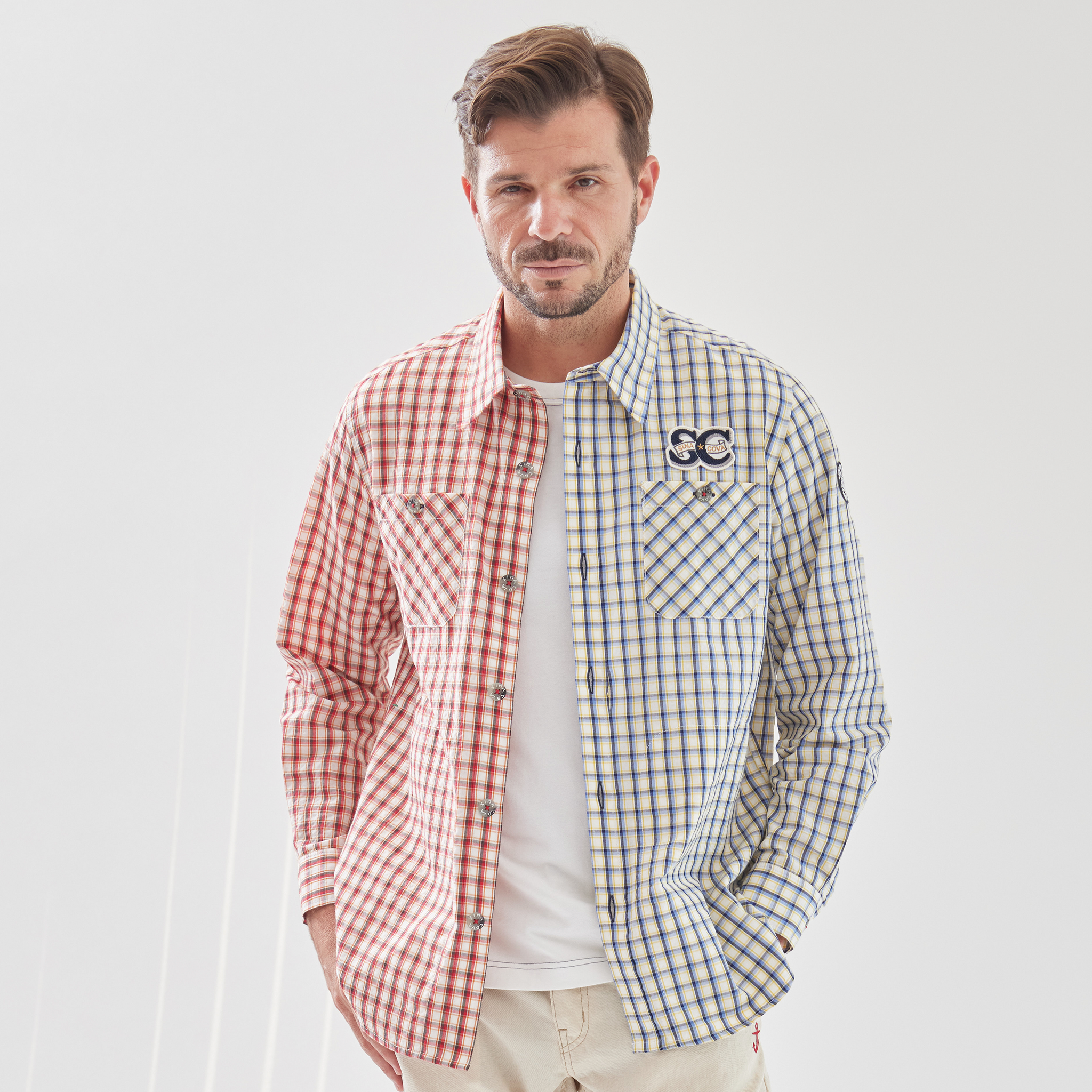 SINA COVA ロゴプリント　麻混　ホワイトデニムジャケット マリンジャケット 4WAYストレッチ 撥水機能 23113040