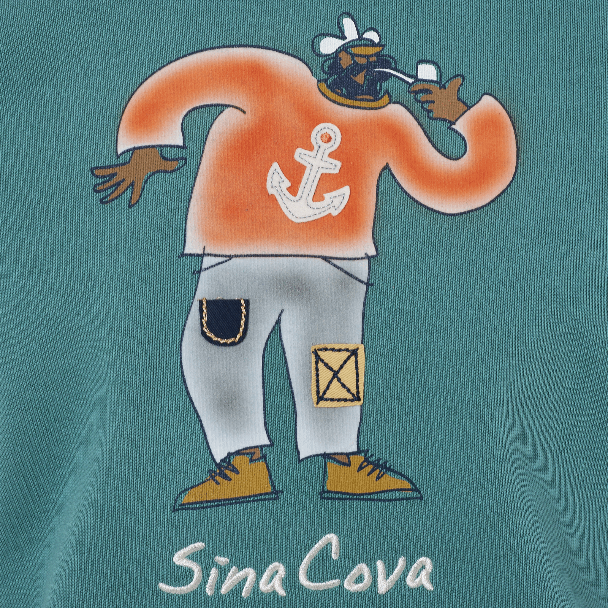 【公式】シナコバ (SINA COVA) クルーネックトレーナー 22220040 グリーンのプリント部分