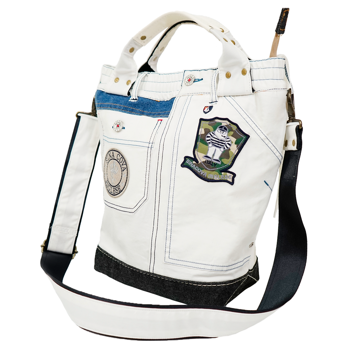 一点もの】リメイクトートバック ホワイト×デニム 10070127 一点もの】リメイクトートバック ホワイト×デニム 10070127