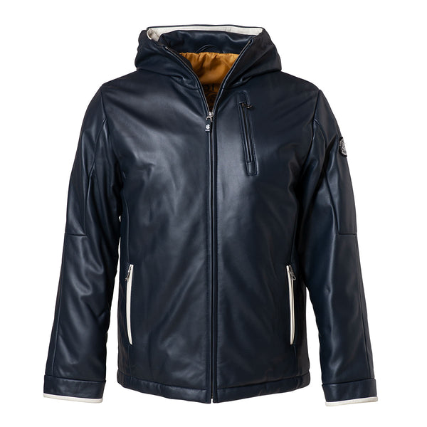 Leather blouson with hood 18223910