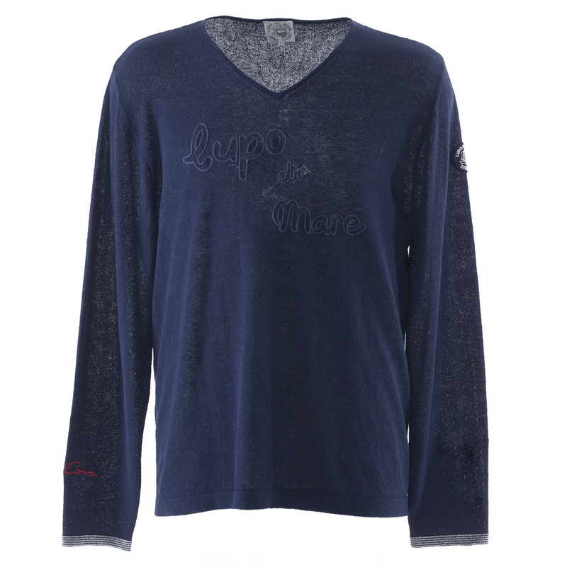 [Official] SINA COVA V neck knit pullover T -shirt -like cotton hemp nylon 23132010